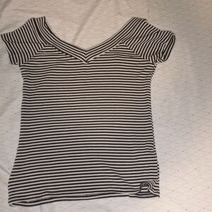 Guess Black and White Striped Short Sleeve Top